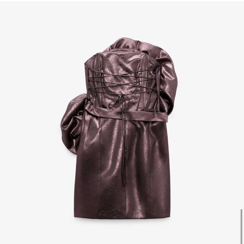 ZARA METALLIC BROWN ROSE 3D STRAPLESS DRESS - Picture 6 of 9